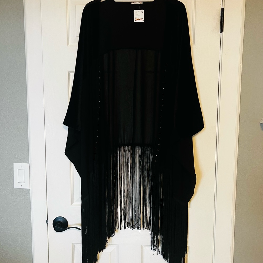 NWT Free People Black Fringe Kimono